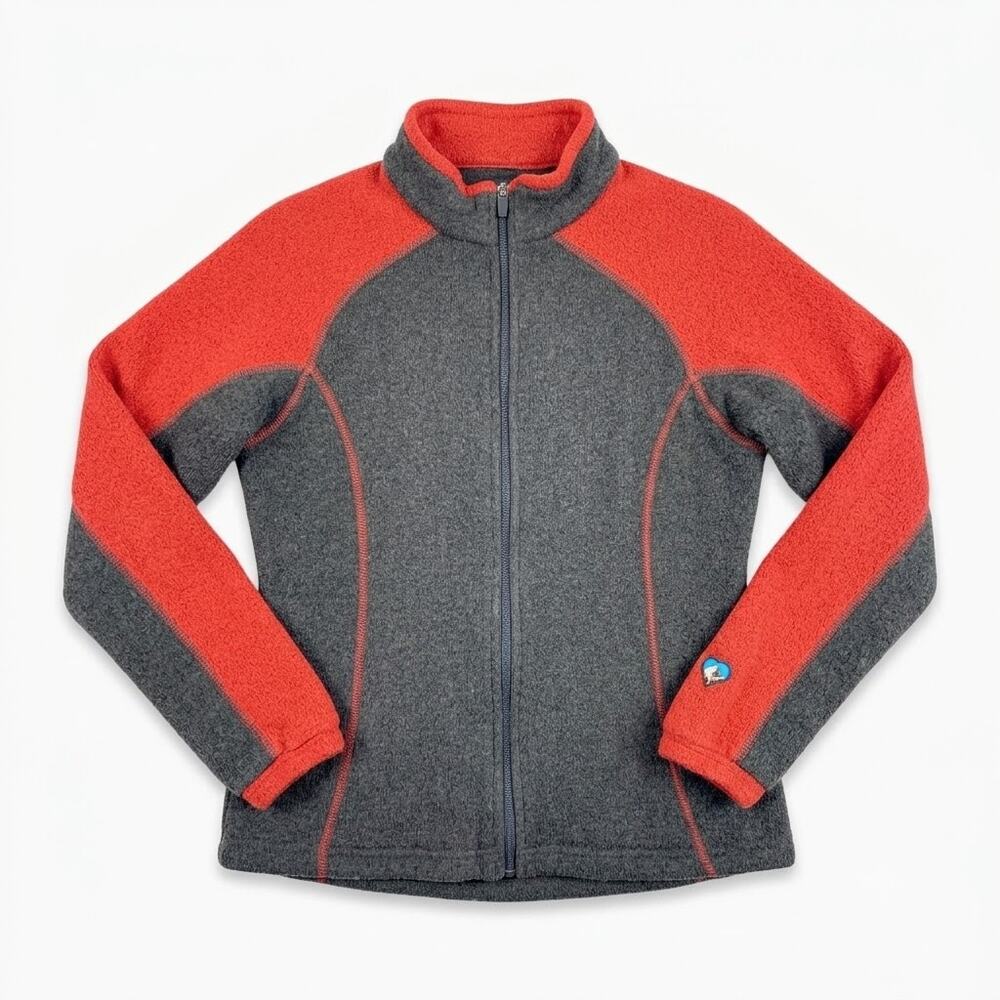 KUHL Alfpaca Fleece Jacket Brown Red Full Zip Pockets Thumbholes Womens Small